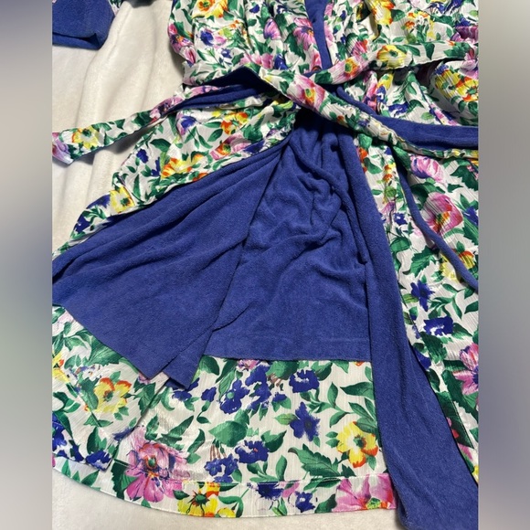 Vintage Gold Label Victorias Secret Bath Robe Terry Cloth Lined Floral One Size - Picture 11 of 12